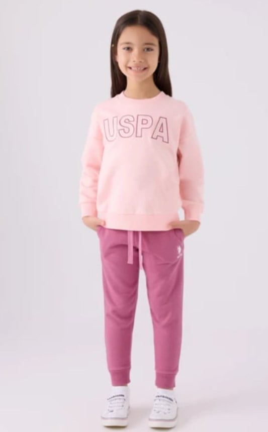 U.s Polo Assn. Kız Çocuk Uspa Yazı Baskı Ve Arma Detayı eşofman Takım 9-15 Yaş PEMBE