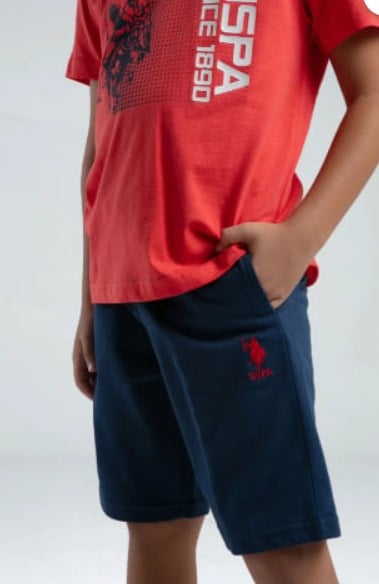 U.s Polo Assn. Erkek Çocuk Uspa Yazı Detaylı Kısa Kollu Şortlu İkili Takım 9-15 Yaş NAR ÇİÇEĞİ