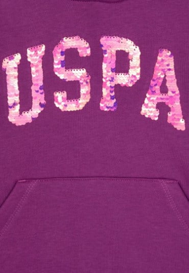 U.s Polo Assn. Kız Çocuk  Kapüşonlu Baskı Detaylı Uzun Kollu Sweatshirt 4-12  Yaş MENEKŞE