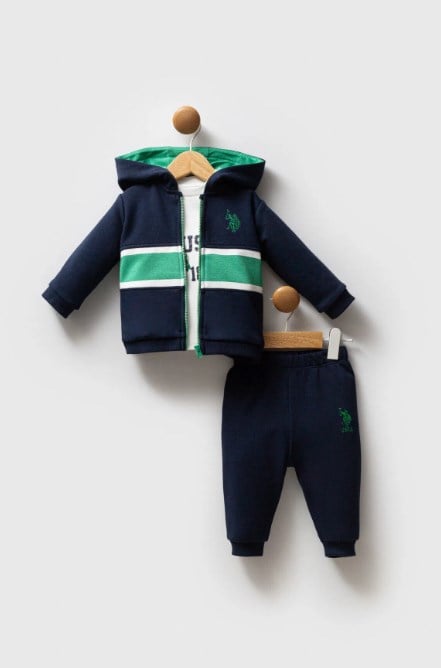 U.s Polo Assn. Erkek Bebek Şerit Detaylı Modern Görünüm  3'Lü Takım 6-36 Ay LACİVERT - YEŞİL
