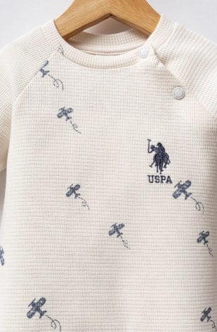 U.s Polo Assn. Erkek Bebek Desenli Uzun Kollu Tulum 3 -18 Ay EKRU