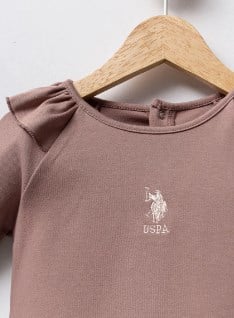 U.s Polo Assn. Kız Bebek Omuzları Fırfır Detaylı 2'Li Takım 6-36 Ay VİZON