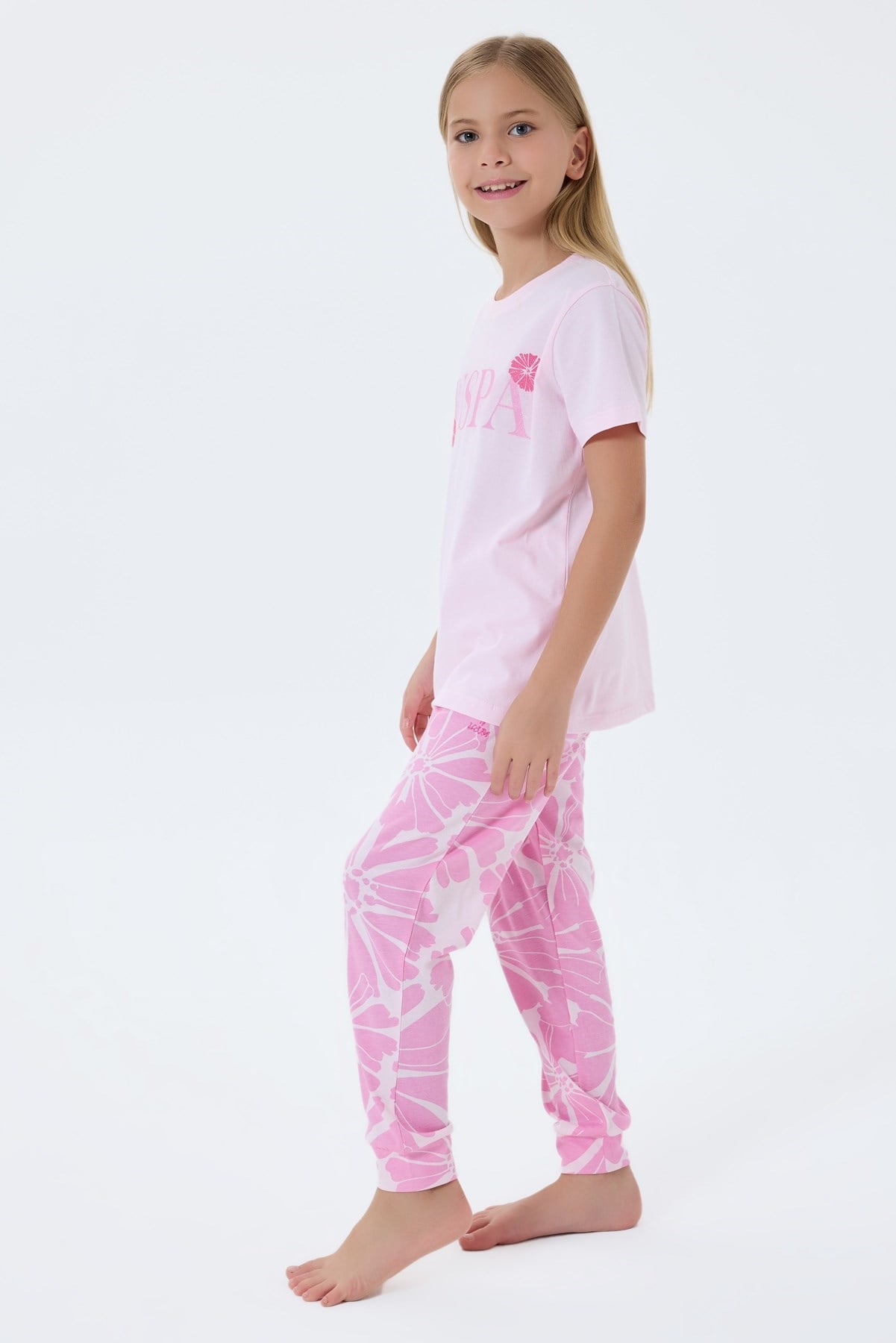 U.s Polo Assn. Kız Çocuk Kısa Kollu Tşört Ve Desenli Pantolon 9-15 Yaş PEMBE