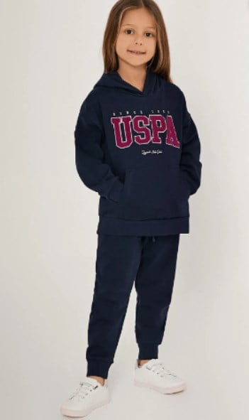 U.s Polo Assn.Kız Çocuk Uspa Yazı Baskılı Kapüşonlu Eşofman Takımı 4-8 Yaş LACİVERT