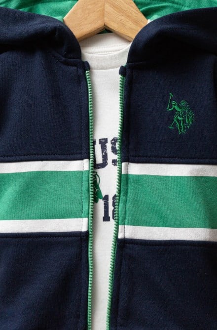 U.s Polo Assn. Erkek Bebek Şerit Detaylı Modern Görünüm  3'Lü Takım 6-36 Ay LACİVERT - YEŞİL