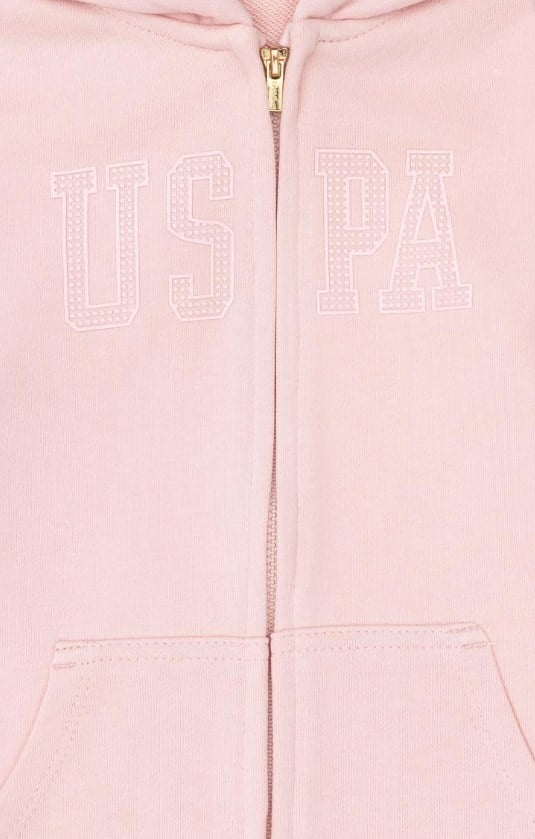 U.s Polo Assn. Kız Çocuk Kapüşonlu Önü Fermuarlı Rahat Kesim Sweatshirt  3-14 Yaş PEMBE