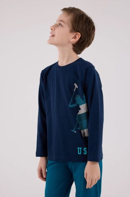 U.s Polo Assn. Erkek Çocuk  Uzun Kollu Uspa Arma Detaylı Pijama Takımı 9-15 Yaş LACİVERT