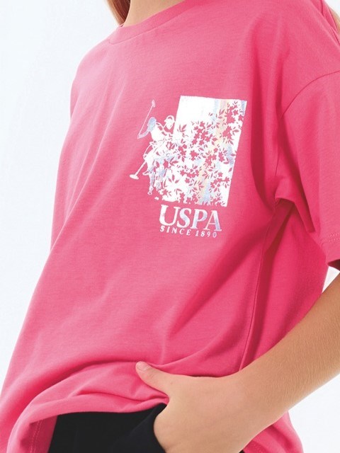 U.s Polo Assn. Kız Çocuk  Parlak Baskılı Şortlu Yazlık Takım 4-8 Yaş PEMBE