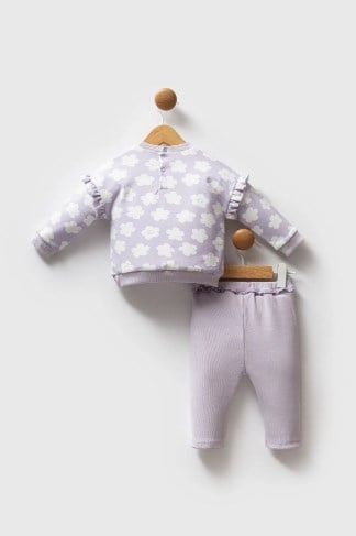 U.s Polo Assn.Kız Bebek Çiçek Desenli  Uzun Kollu Üst Ve Alt 2'Li Takım 6-36 Ay LİLA