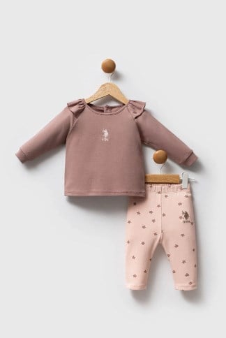 U.s Polo Assn. Kız Bebek Omuzları Fırfır Detaylı 2'Li Takım 6-36 Ay VİZON