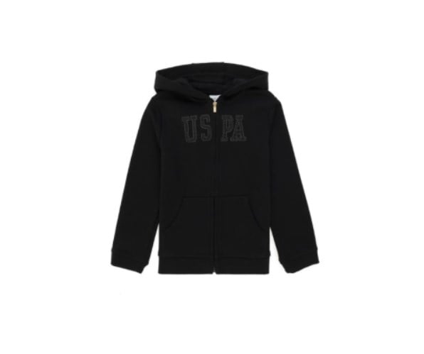 U.s Polo Assn. Kız Çocuk Kapüşonlu Önü Fermuarlı Rahat Kesim Sweatshirt  3-14 Yaş SİYAH