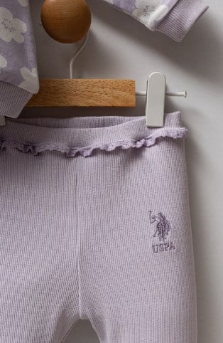 U.s Polo Assn.Kız Bebek Çiçek Desenli  Uzun Kollu Üst Ve Alt 2'Li Takım 6-36 Ay LİLA