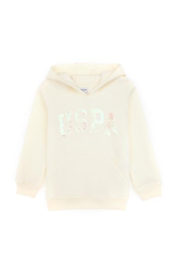 U.s Polo Assn. Kız Çocuk  Kapüşonlu Baskı Detaylı Uzun Kollu Sweatshirt 4-12  Yaş KREM