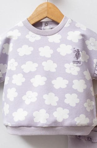 U.s Polo Assn.Kız Bebek Çiçek Desenli  Uzun Kollu Üst Ve Alt 2'Li Takım 6-36 Ay LİLA