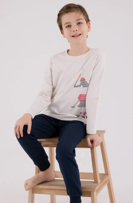 U.s Polo Assn.Erkek Çocuk Bisiklet Yaka Paça Lastikli Pijama Takımı 4-8 Yaş TAŞ