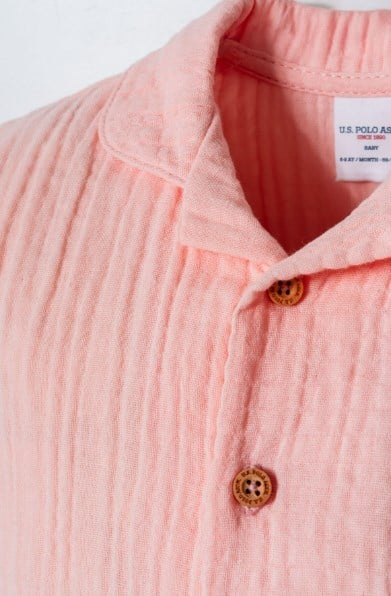 U.S Polo Assn. Kız Bebek Müslin Gömlek Pijama Takımı 6 Ay-3 Yaş PUDRA
