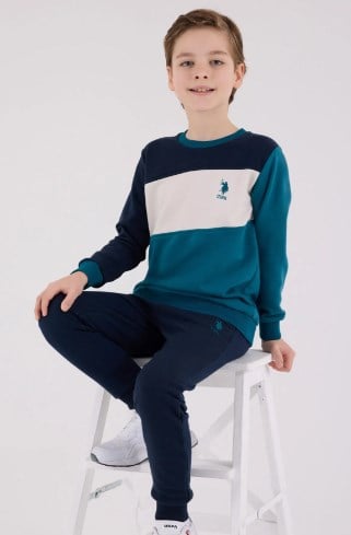 U.s Polo Assn.Erkek Çocuk Renk Bloklu Sweatshirt ve Eşofman Takım 9-15 Yaş YEŞİL