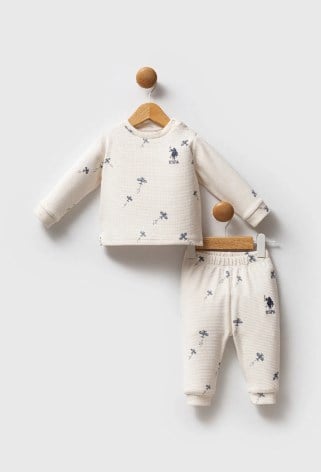 U.s Polo Assn.Erkek Bebek Mini Fiğür Baskı 2'Li Takım 6-36 Ay EKRU