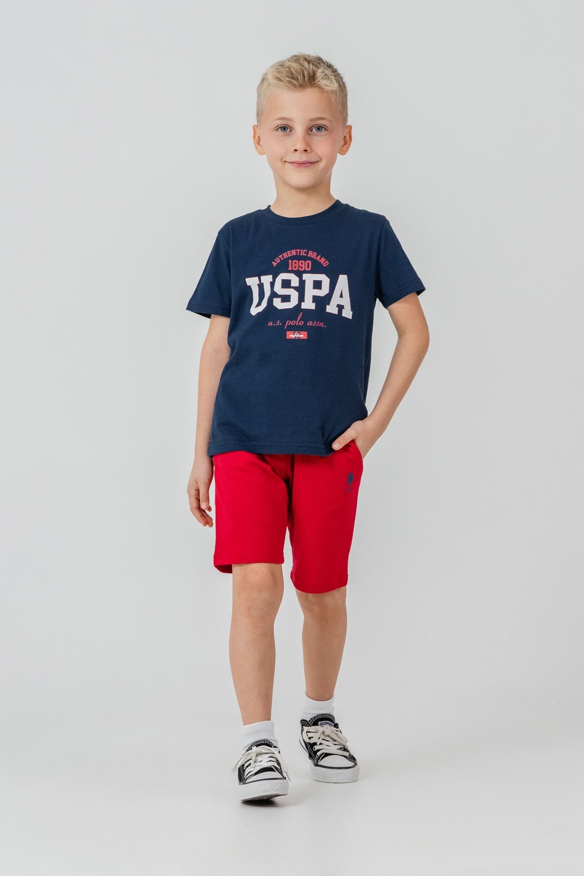 U.s Polo Assn.Erkek Çocuk Bisiklet Yaka Arma Nakış Detaylı Bermuda Takım 4-8 Yaş KOYU İNDİGO