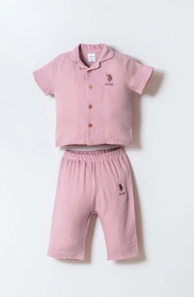 U.S Polo Assn. Kız Bebek Müslin Gömlek Pijama Takımı 6 Ay-3 Yaş AÇIK LİLA