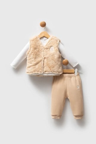 U.s Polo Assn.Kız Bebek Uzun Kollu Üst Yelek Ve Alt 3'Lü Takım 6-36 Ay BEJ