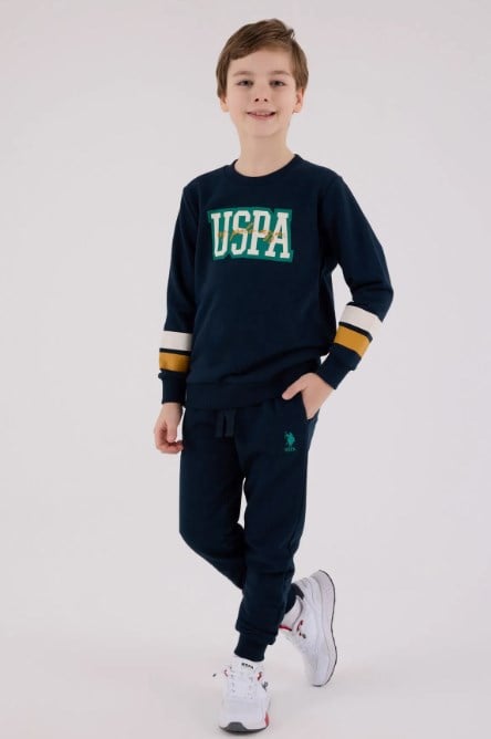 U.s Polo Assn. Erkek Çocuk Logo Baskı Detaylı Beli Lastikli  Eşofman Takımı 4-8 Yaş NAVY