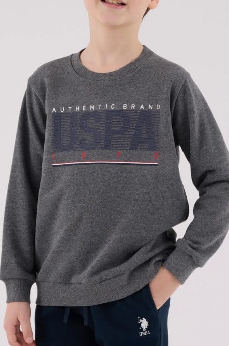 U.s Polo Assn.Erkek Çocuk Uzun Kollu Bisiklet Yaka Göğüs Yazı Baskı Detay Paça Lastikli Eşofman Takımı 9-15 Yaş ANTRASİT MELANJ