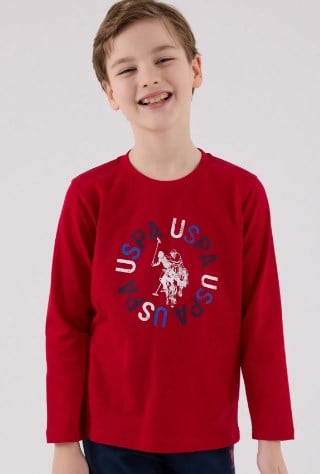 U.s Polo Assn.Erkek Çocuk Uzun Kollu Baskılı Pijama Takımıı 8-15 Yaş KIRMIZI