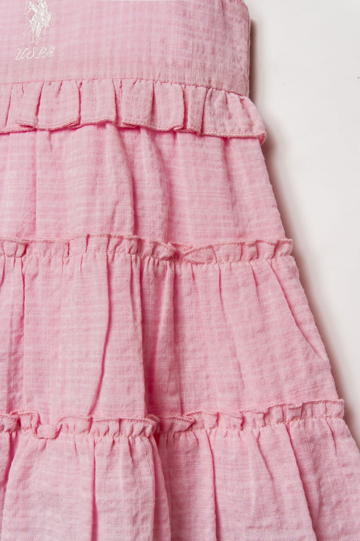U.s Polo Assn. Kız Bebek Askılı Fırfır Detaylı Nakış İşlemeli Elbise 6-36 Ay PEMBE