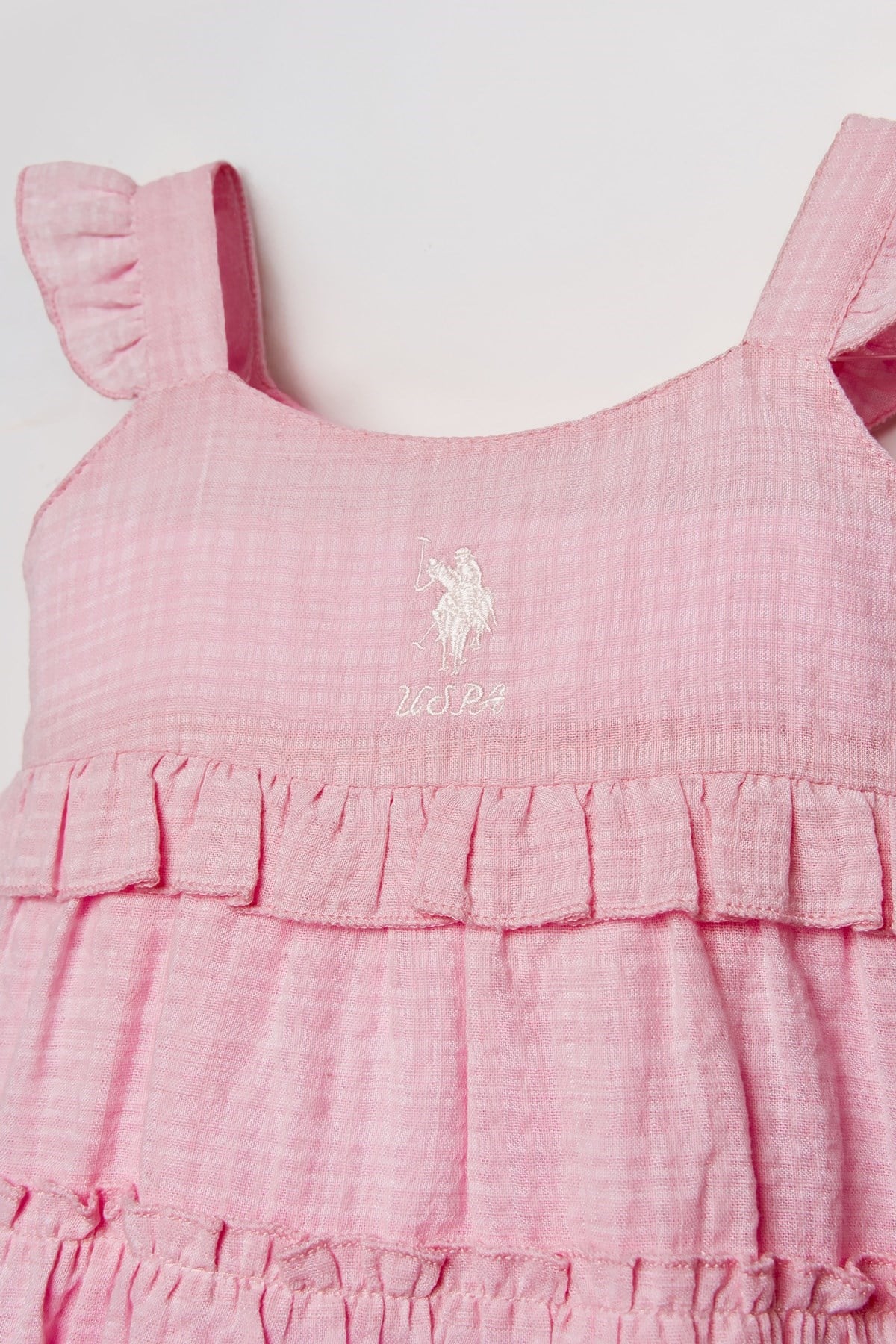 U.s Polo Assn. Kız Bebek Askılı Fırfır Detaylı Nakış İşlemeli Elbise 6-36 Ay PEMBE