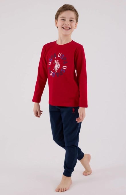 U.s Polo Assn.Erkek Çocuk Uzun Kollu Baskılı Pijama Takımıı 4-8 Yaş KIRMIZI