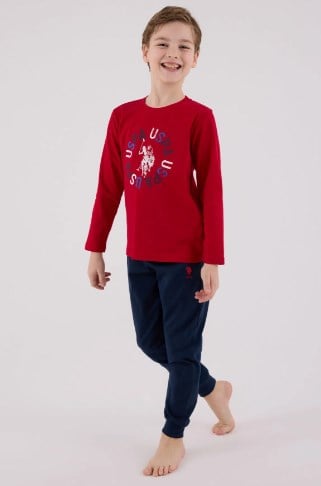 U.s Polo Assn.Erkek Çocuk Uzun Kollu Baskılı Pijama Takımıı 8-15 Yaş KIRMIZI