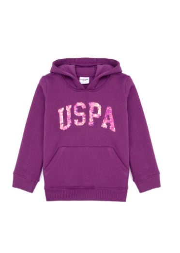 U.s Polo Assn. Kız Çocuk  Kapüşonlu Baskı Detaylı Uzun Kollu Sweatshirt 4-12  Yaş MENEKŞE