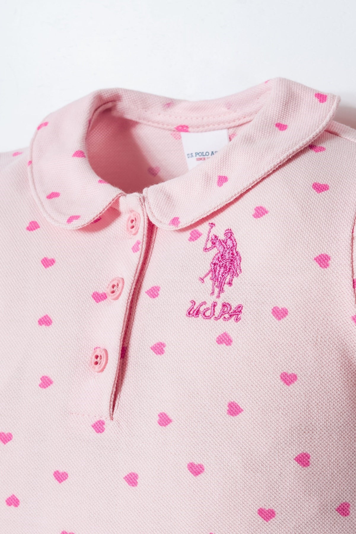 U.s Polo Assn. Kız Bebek Polo Yaka Kalp Desenli Şortlu Takım 6-36 Ay PEMBE