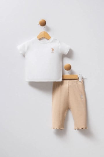 U.s Polo Assn. Kız Bebek Kapüşonlu Ekose Desenli Ceketten Oluşan  3'Lü Takım 6-36 Ay BEYAZ