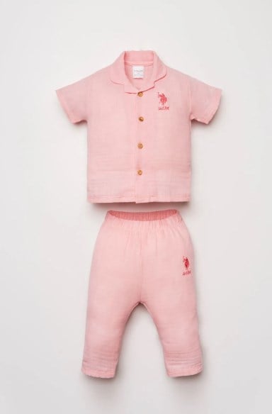 U.S Polo Assn. Kız Bebek Müslin Gömlek Pijama Takımı 6 Ay-3 Yaş SOMON