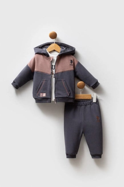 U.s Polo Assn. Erkek Bebek Fermuarlı Ön Kapama 3'Lü Takım 6-36 Ay FÜME