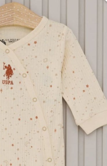 U.s Polo Assn.Kız Bebek Desenli Patikli Uzun Kollu Tulum 0-9 Ay KREM
