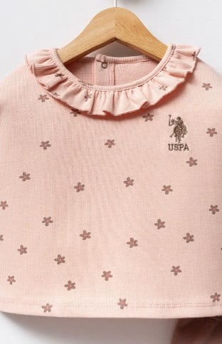 U.s Polo Assn. Kız Bebek Fırfır Yaka Detaylı Uzun Kollu 2'Li Takım 6-36 Ay PUDRA