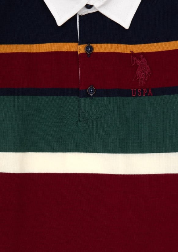 U.s Polo Assn. Erkek Çocuk Uzun Kol Polo Yaka Çizgili Desen Logo Detaylı Sweatshırt 4-14 Yaş LACİVERT
