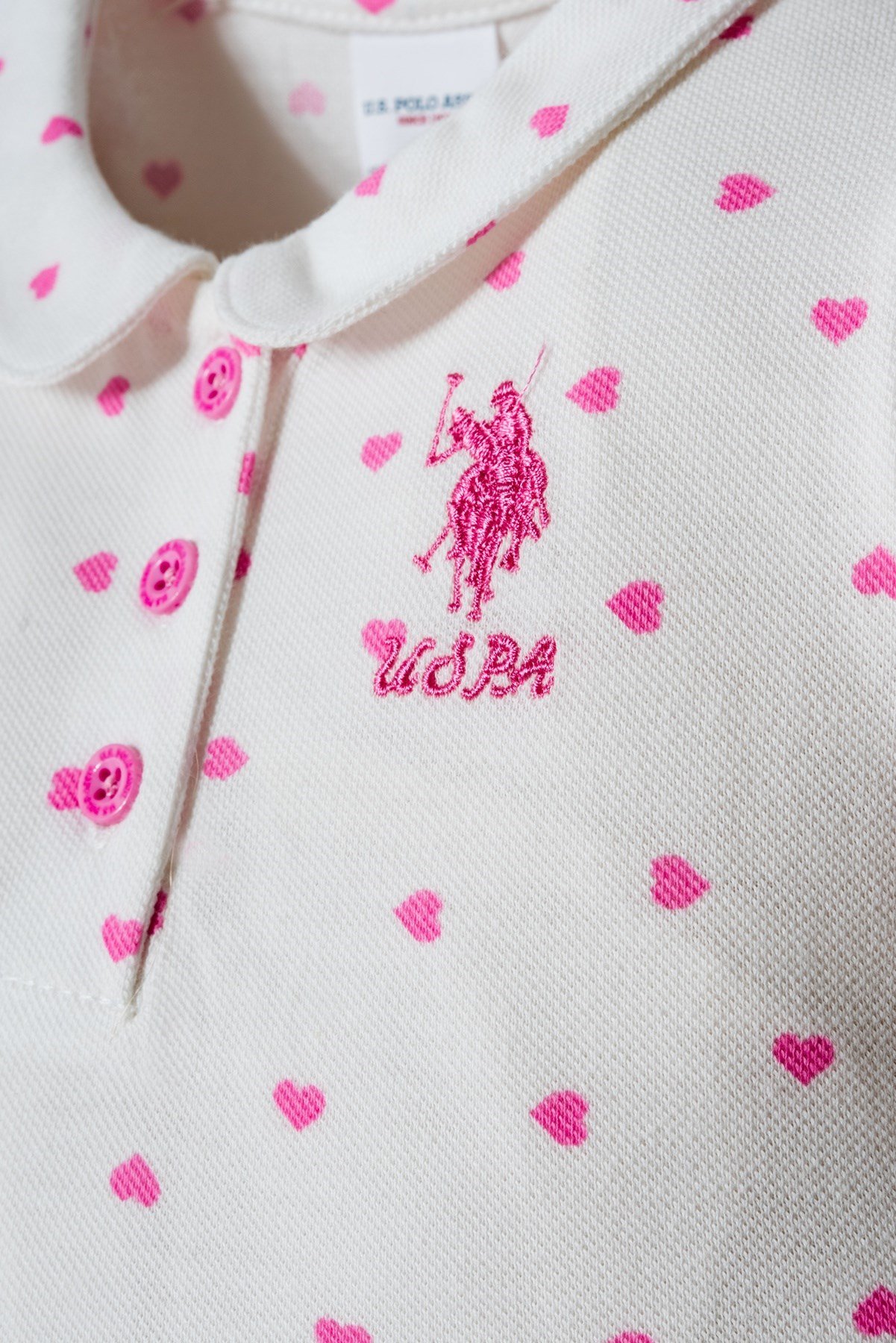 U.s Polo Assn. Kız Bebek Polo Yaka Kalp Desenli Şortlu Takım 6-36 Ay EKRU