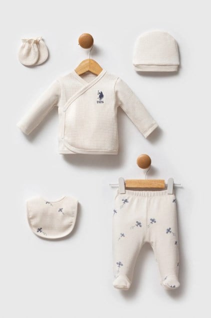 U.s Polo Assn.Erkek Bebek Hastane Çıkışı 5'li Set 0-3 Ay EKRU