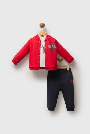 U.s Polo Assn.Erkek Bebek Hakim Yaka Düğmeli 3'lü Takım 6-36 Ay KIRMIZI