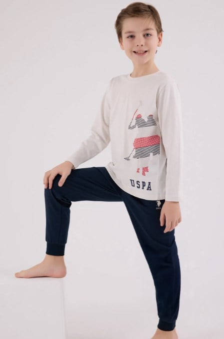 U.s Polo Assn.Erkek Çocuk Bisiklet Yaka Paça Lastikli Pijama Takımı 4-8 Yaş TAŞ