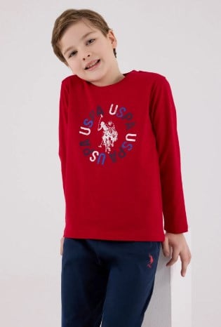 U.s Polo Assn.Erkek Çocuk Uzun Kollu Baskılı Pijama Takımıı 8-15 Yaş KIRMIZI