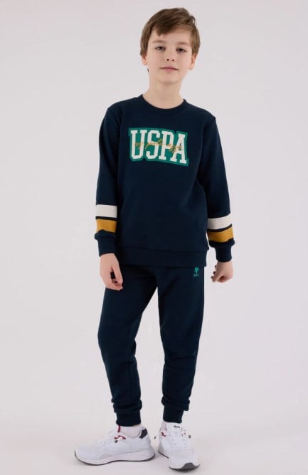 U.s Polo Assn. Erkek Çocuk Logo Baskı Detaylı Beli Lastikli  Eşofman Takımı 4-8 Yaş NAVY