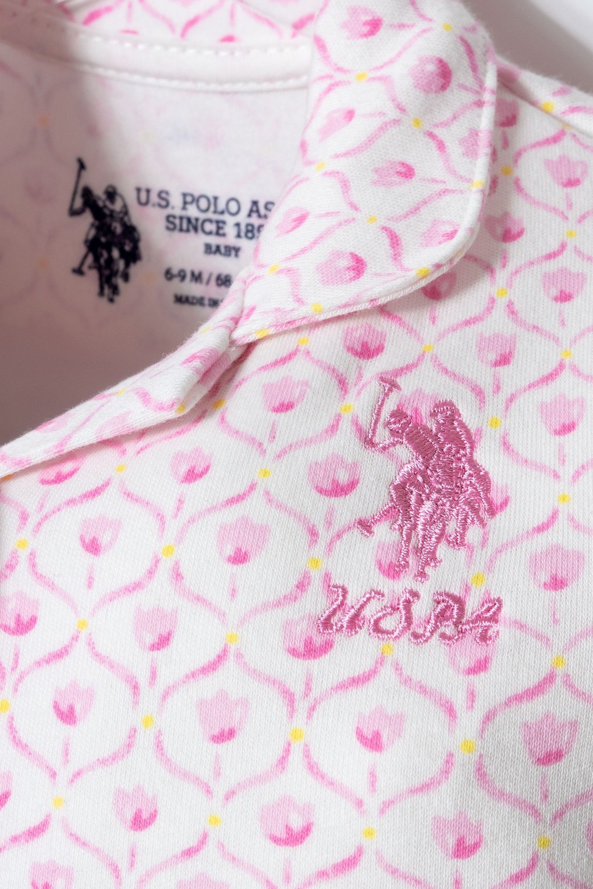 U.s Polo Assn.Kız Bebek Desenlli Kısa Kollu Gömlek Pijama Takımı 6-36 Ay EKRU