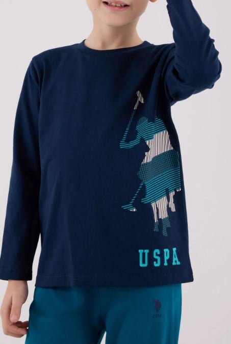 U.s Polo Assn. Erkek Çocuk  Uzun Kollu Uspa Arma Detaylı Pijama Takımı 9-15 Yaş LACİVERT