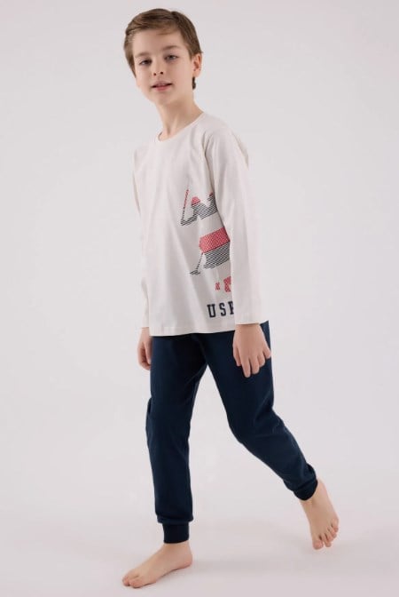 U.s Polo Assn.Erkek Çocuk Bisiklet Yaka Paça Lastikli Pijama Takımı 4-8 Yaş TAŞ