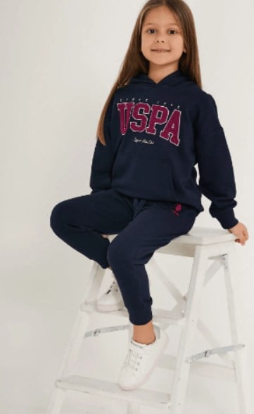 U.s Polo Assn.Kız Çocuk Uspa Yazı Baskılı Kapüşonlu Eşofman Takımı 4-8 Yaş LACİVERT
